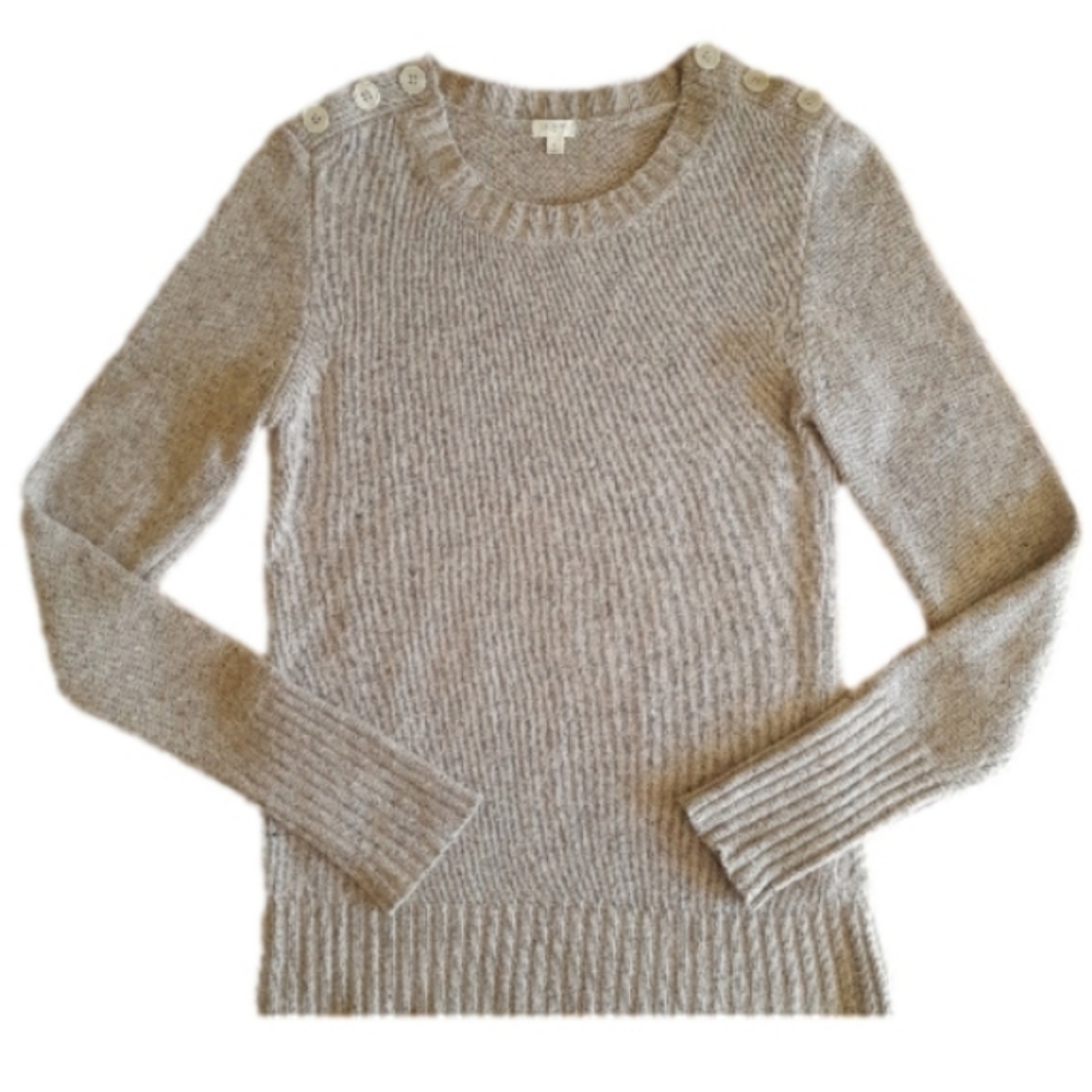 J. Crew Sweater Lambs Wool Small Oatmeal Button Shoulders Crewneck
